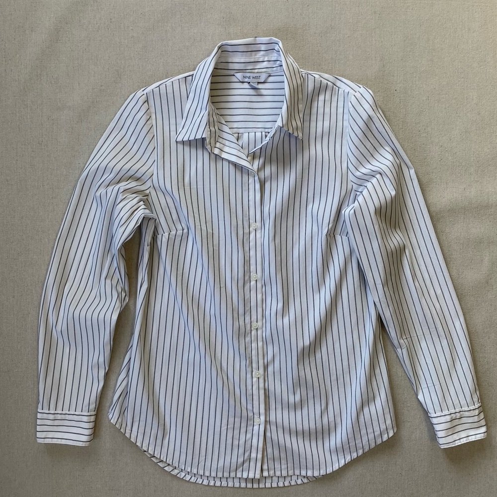 Nine West Striped Structured Button Down Long Sle… - image 5